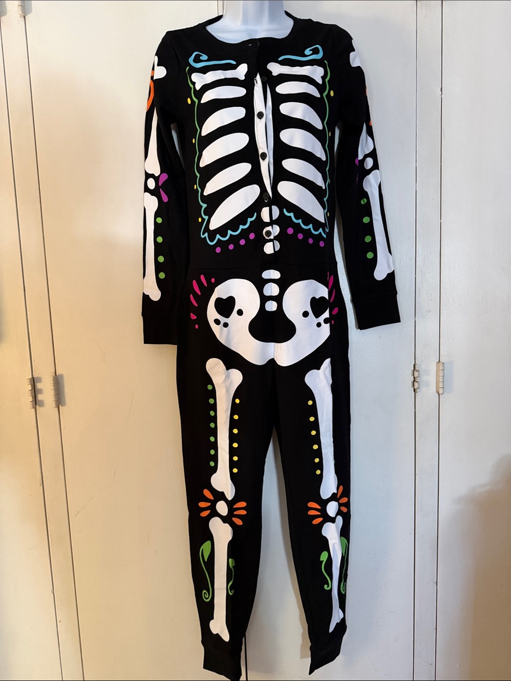 Black Skeleton One-Piece Jumpsuit with Colorful Accents